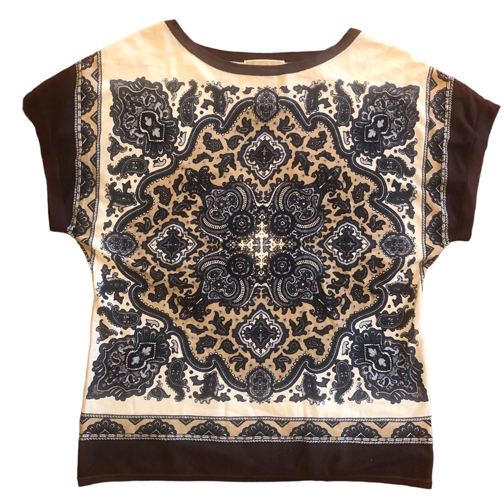 Michael Kors Silk Knit Top Short Sleeve Boho Size L